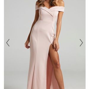 Blush pink off shoulder dress